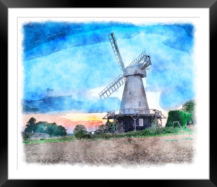 Woodchurch Windmill Painting Framed Mounted Print by Helen Hotson