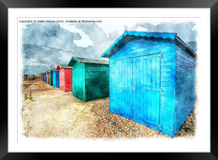 Beach Huts in Hastings Framed Mounted Print by Helen Hotson
