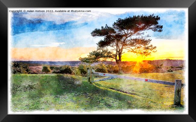 Sunset at Bratley View in the New Forest Painting Framed Print by Helen Hotson