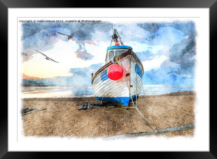 Fishing Boat on the Beach in Kent Painting Framed Mounted Print by Helen Hotson