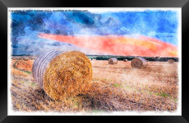Harvest Sunset Water Colour Framed Print by Helen Hotson