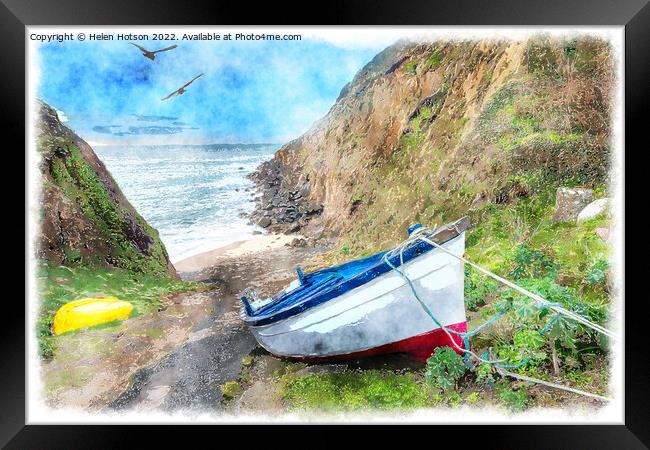 Painting of Fishing Boats on the Beach Framed Print by Helen Hotson