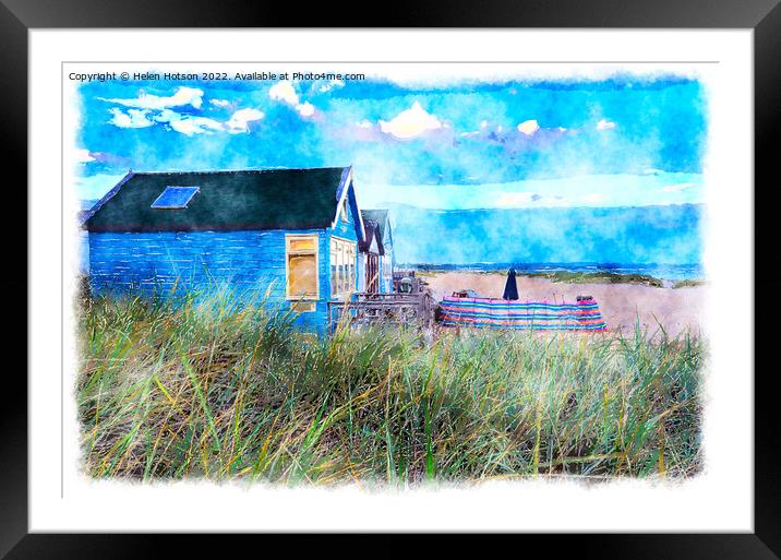 Beach Huts at Mudeford Spit Painting Framed Mounted Print by Helen Hotson
