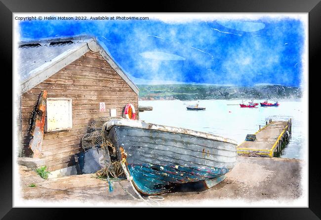 Boats at Swanage Watercolour Framed Print by Helen Hotson