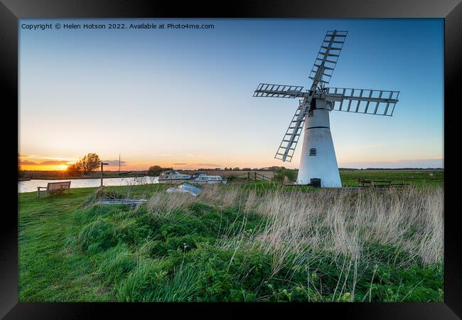 Sunset at Thurne Windmill  Framed Print by Helen Hotson