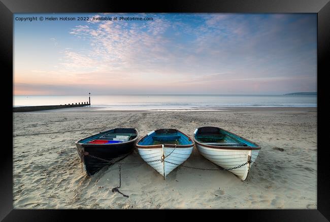 Boats on Bournemouth Beach Framed Print by Helen Hotson