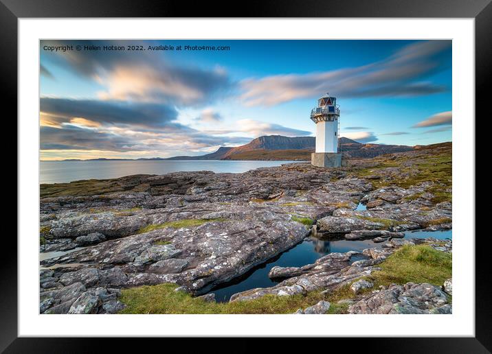 A long exposure of Rhue lighthouse Framed Mounted Print by Helen Hotson