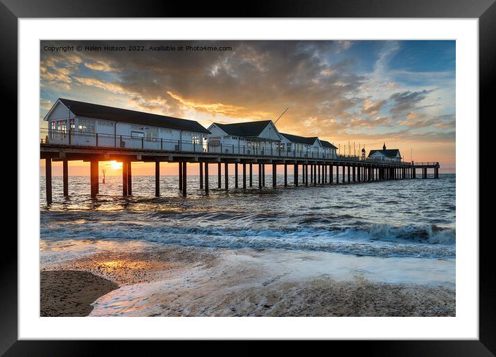 Sunrise over the pier at Southwold, Framed Mounted Print by Helen Hotson