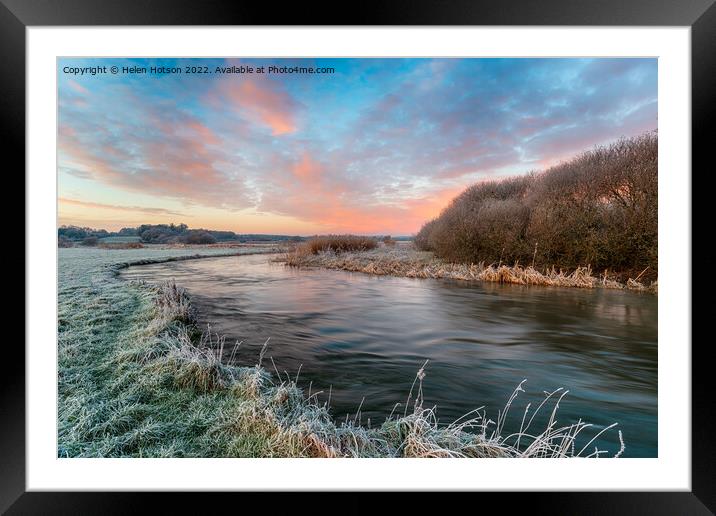 A frosty winter sunrise over the river Frome Framed Mounted Print by Helen Hotson