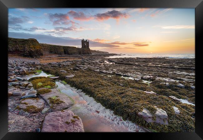 Sunrise at Keiss Castle in Caithness Framed Print by Helen Hotson
