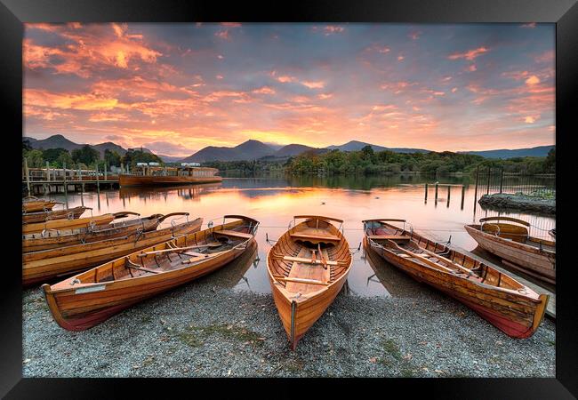 Boats at Derwentwater Framed Print by Helen Hotson