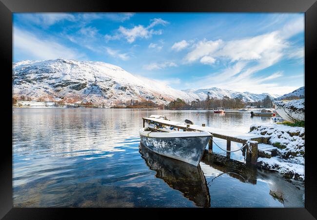 Snow at Glenriding on Ullswater Framed Print by Helen Hotson