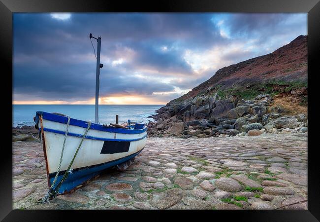 Fishing Boat on A Beach Framed Print by Helen Hotson