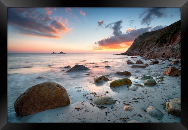 Sunset on a Cornish Beach Framed Print by Helen Hotson