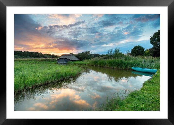Beautiful Sunset on the Norfolk Broads Framed Mounted Print by Helen Hotson