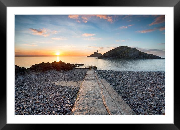 Sunrise at The Mumbles Framed Mounted Print by Helen Hotson