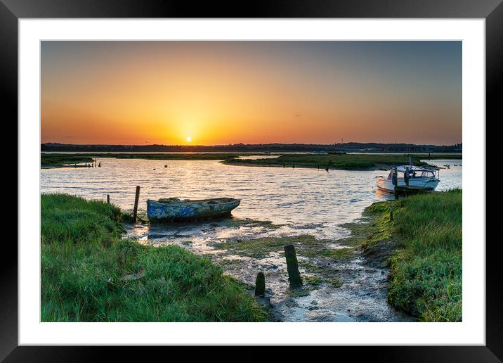 Summer sunrise over old boats on the shores of Holes Bay Framed Mounted Print by Helen Hotson