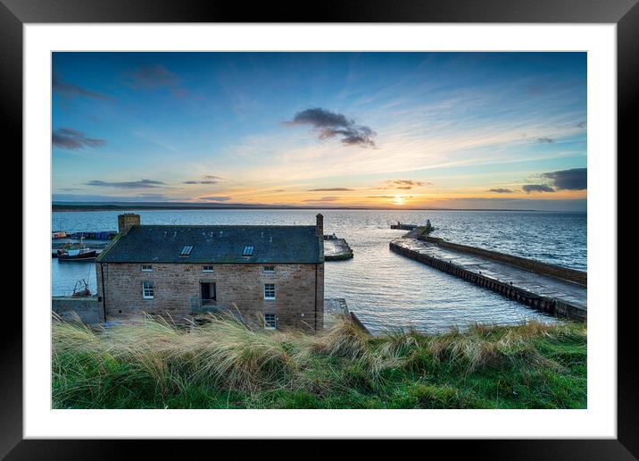 Sunset over the harbour at Burghead Framed Mounted Print by Helen Hotson