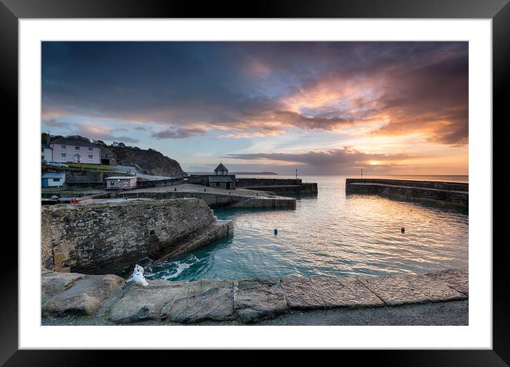Sunrise at historic Charlestown harbour on the Cornwall coast near St Austell Framed Mounted Print by Helen Hotson