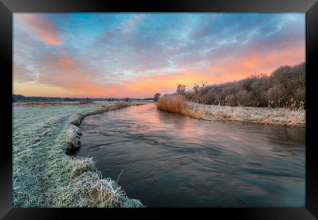 Dramatic winter sunrise over the river Frome Framed Print by Helen Hotson