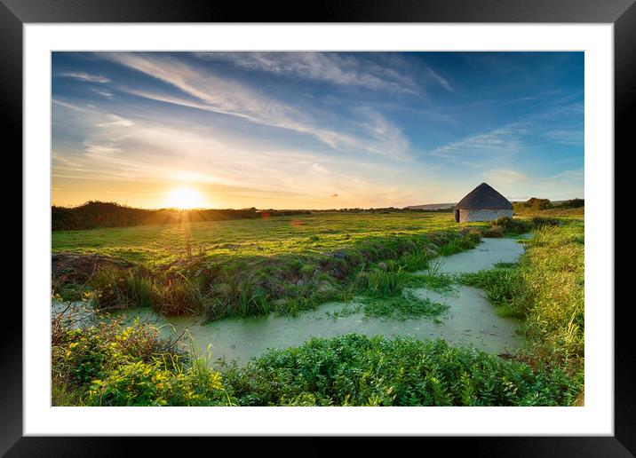 Sunset over Braunton Marshes Framed Mounted Print by Helen Hotson