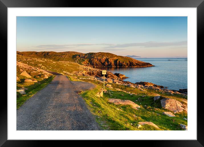 A Scottish single track road with passing places at Hushinish Framed Mounted Print by Helen Hotson