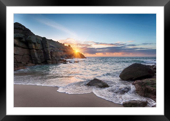 Beautiful Sunrise over a sandy cove Framed Mounted Print by Helen Hotson