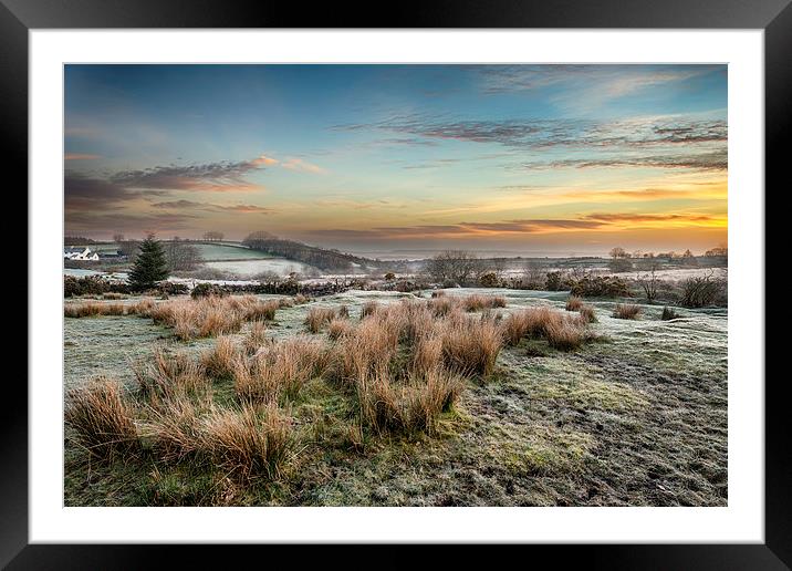 Frosty Sunrise at Bellever on Dartmoor Framed Mounted Print by Helen Hotson
