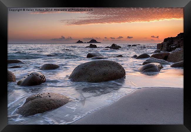 Sunset on a Cornish Beach Framed Print by Helen Hotson