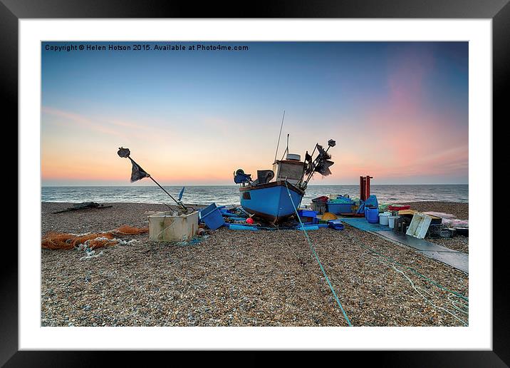 Beautiful Sunrise over a Fishing Boat Framed Mounted Print by Helen Hotson
