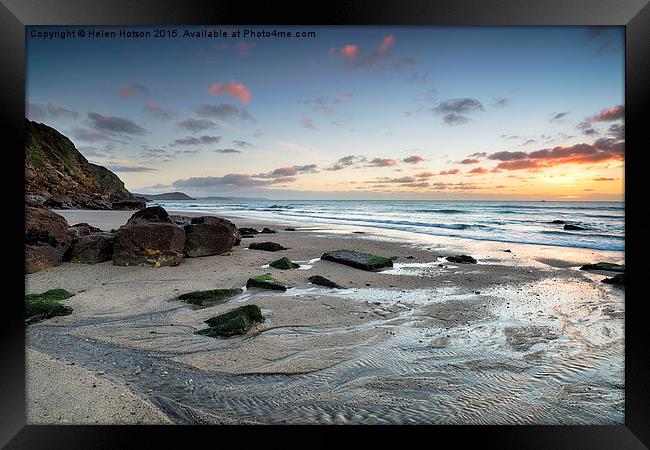 Sunrise at Pentewan on the Cornish Coast Framed Print by Helen Hotson