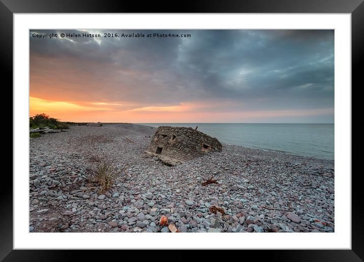 Dramatic Sunset over the Beach at Porlock Weir Framed Mounted Print by Helen Hotson