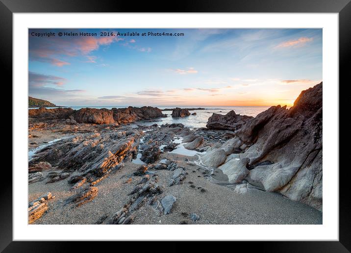 Sunset at Hemmick Beach in Cornwall Framed Mounted Print by Helen Hotson