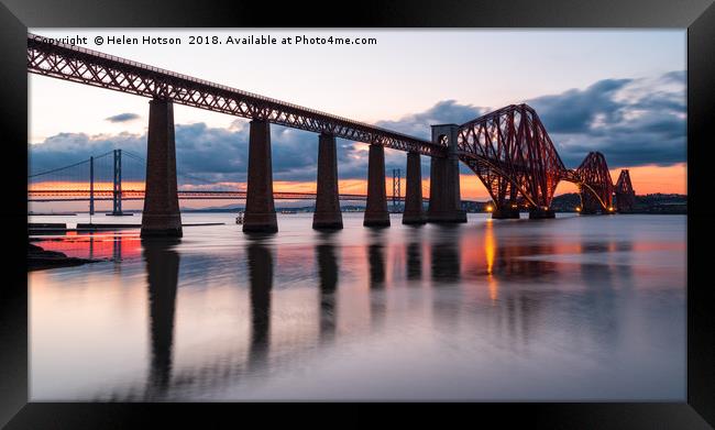 Sunset over the Forth Bridge Framed Print by Helen Hotson