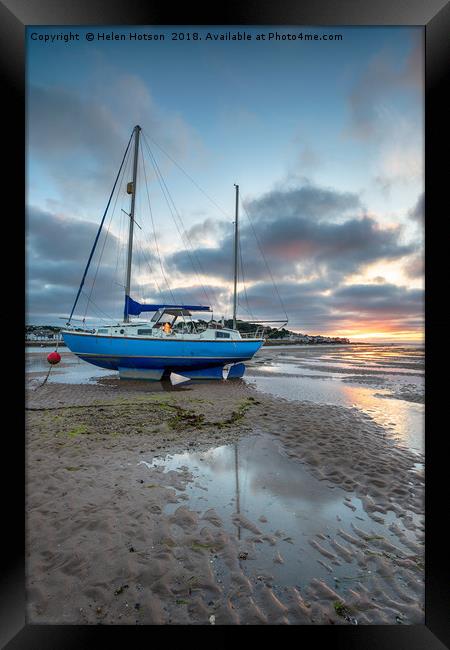 Sunset at Instow in devon Framed Print by Helen Hotson