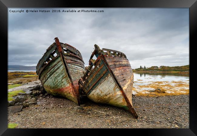 Wrecks at Salen on the Isle of Mull Framed Print by Helen Hotson
