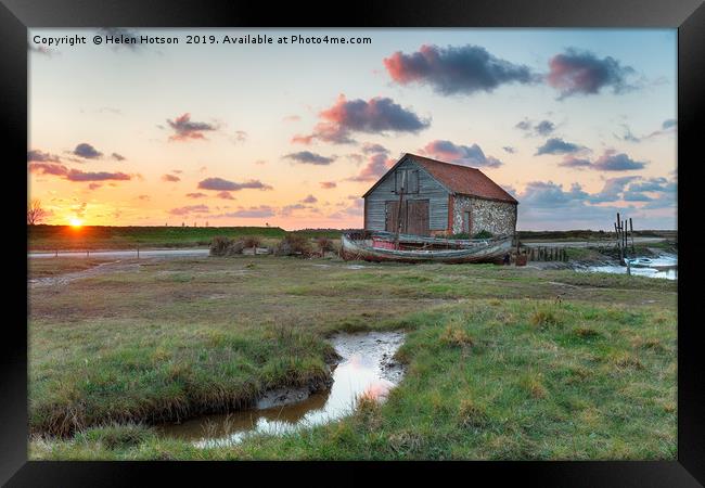Beautiful Sunset at Thornham Old Harbour Framed Print by Helen Hotson