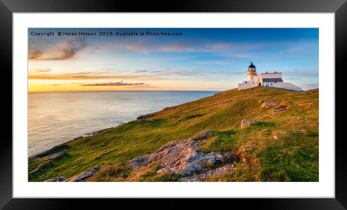 Sunset at Stoer head lighthouse in Scotland Framed Mounted Print by Helen Hotson