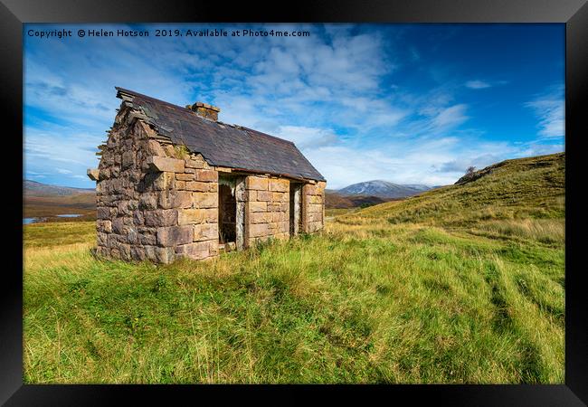 An old bothy at Elphin in Scotland Framed Print by Helen Hotson