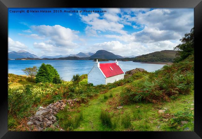 A picturesque cottage on the shores of Loch Shield Framed Print by Helen Hotson