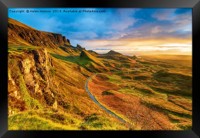 Beautiful sunrise over the Quiraing on the Isle of Framed Print by Helen Hotson