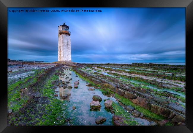 Southerness Lighthouse at Dusk Framed Print by Helen Hotson