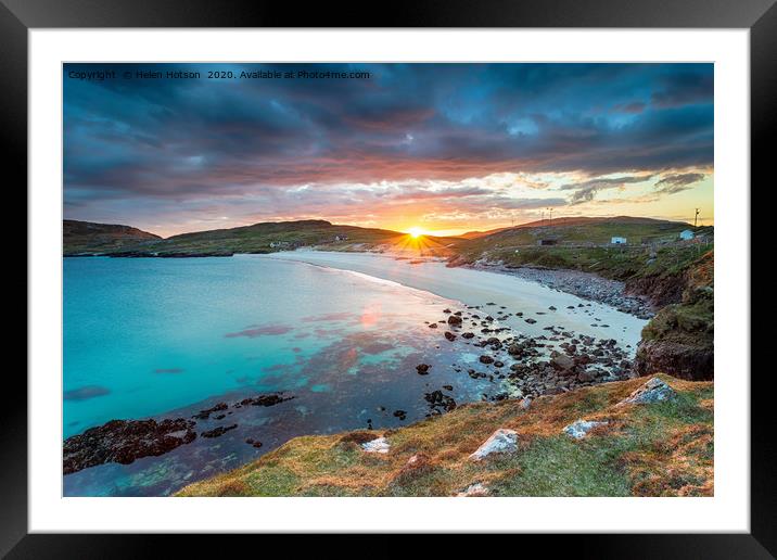 Sunset over the beach at Hushinish on the Isle of  Framed Mounted Print by Helen Hotson