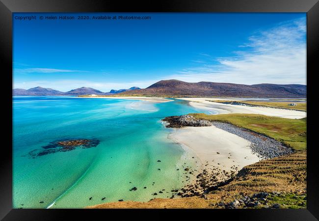 The beautiful sandy beach and clear turquoise sea  Framed Print by Helen Hotson