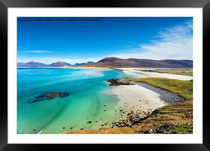 The beautiful sandy beach and clear turquoise sea  Framed Mounted Print by Helen Hotson