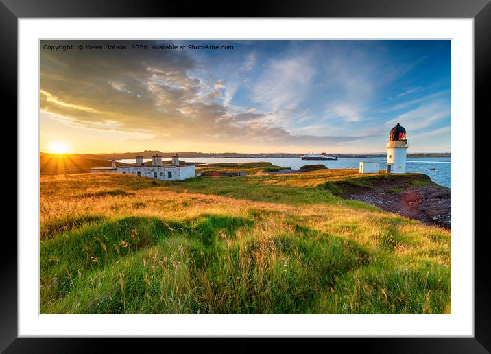 Stunning sunset over Arnish Point and it's lightho Framed Mounted Print by Helen Hotson