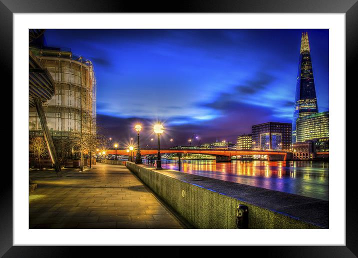 A HDR Walk by the Thames by night Framed Mounted Print by Olavs Silis