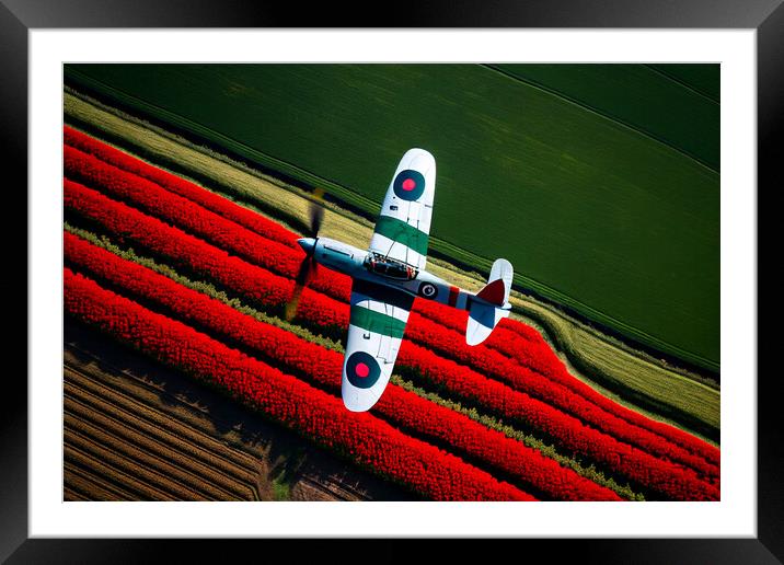 The Supermarine Spitfire flying over Poppy Field Framed Mounted Print by Bahadir Yeniceri