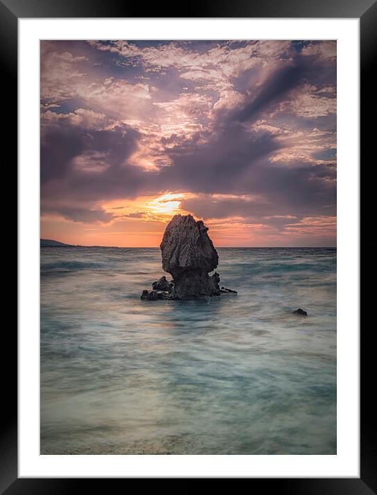 Rhodes Kato Petres Beach Solo Rock Framed Mounted Print by Antony McAulay