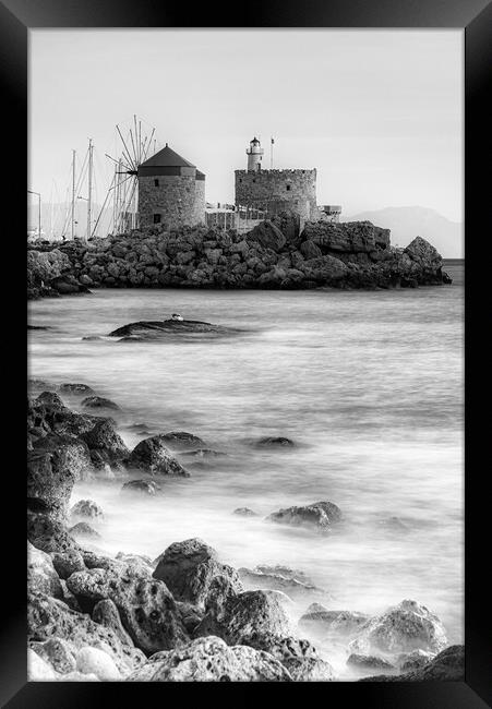 Rhodes Fort of Saint Nicholas Monochromatic Framed Print by Antony McAulay